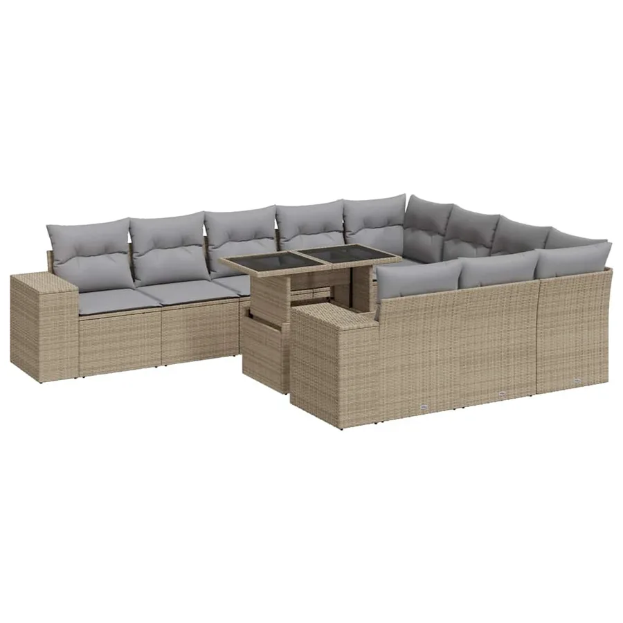 Salon de jardin 11 pcs avec coussins beige résine tressée - 2