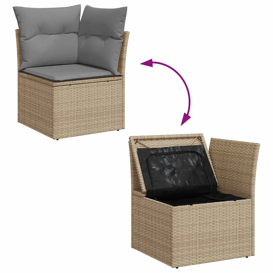 Salon de jardin 11 pcs avec coussins beige résine tressée - 8