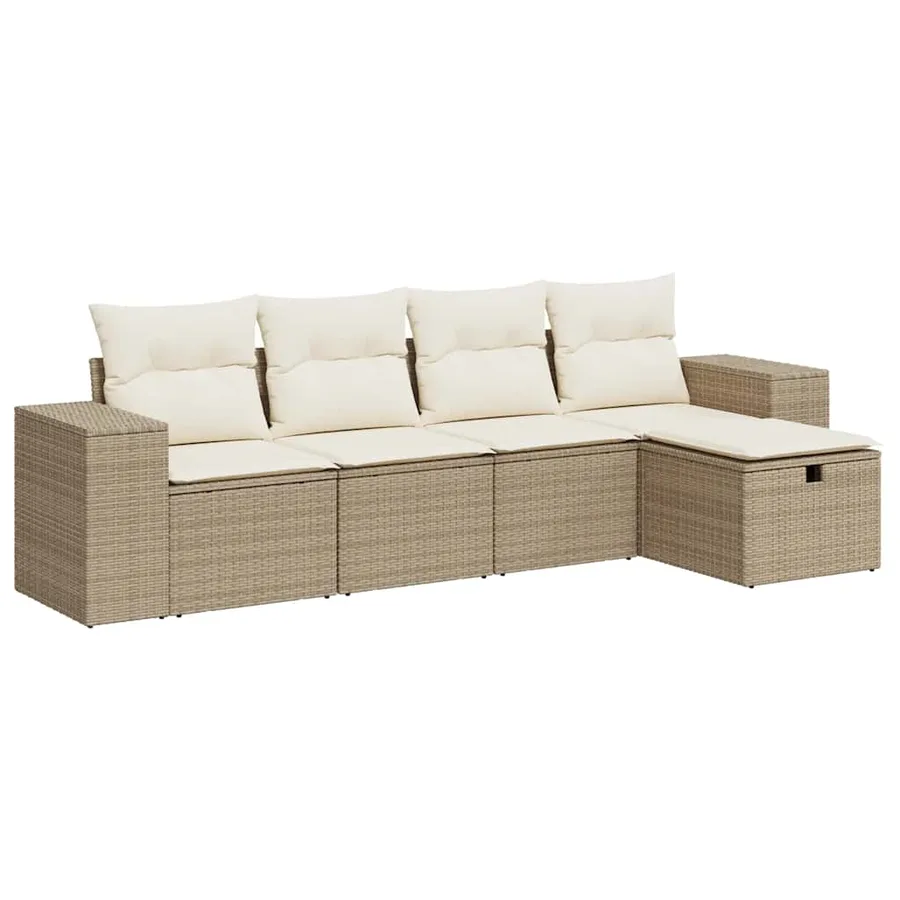 Salon de jardin avec coussins 5 pcs beige résine tressée - 2