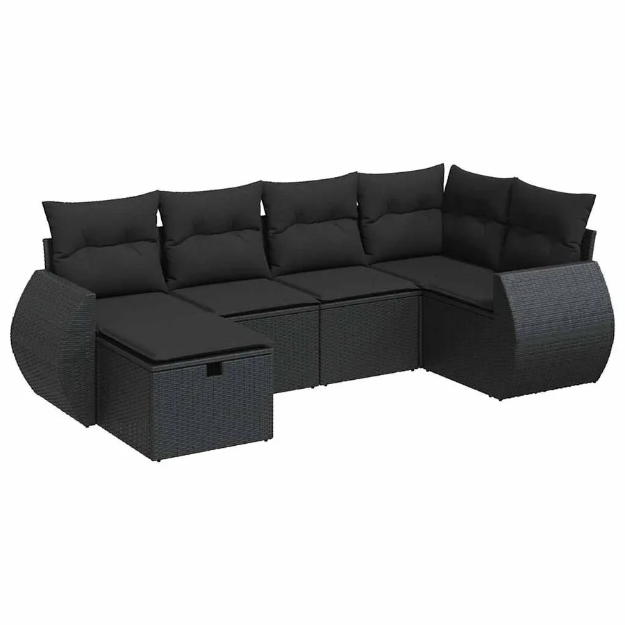 Salon de jardin 6 pcs avec coussins noir résine tressée - 2