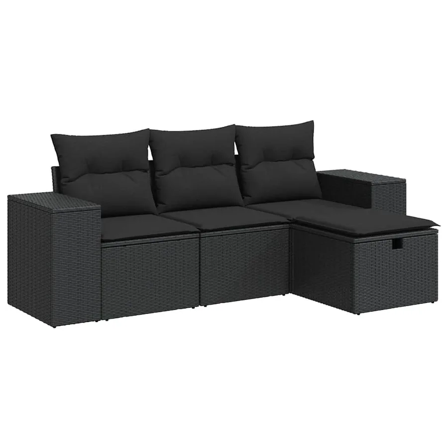 Salon de jardin 4 pcs avec coussins noir résine tressée - 2