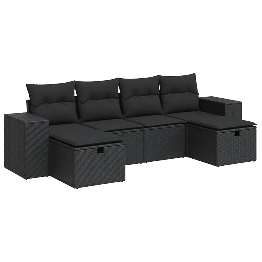 Salon de jardin 6 pcs avec coussins noir résine tressée - 2