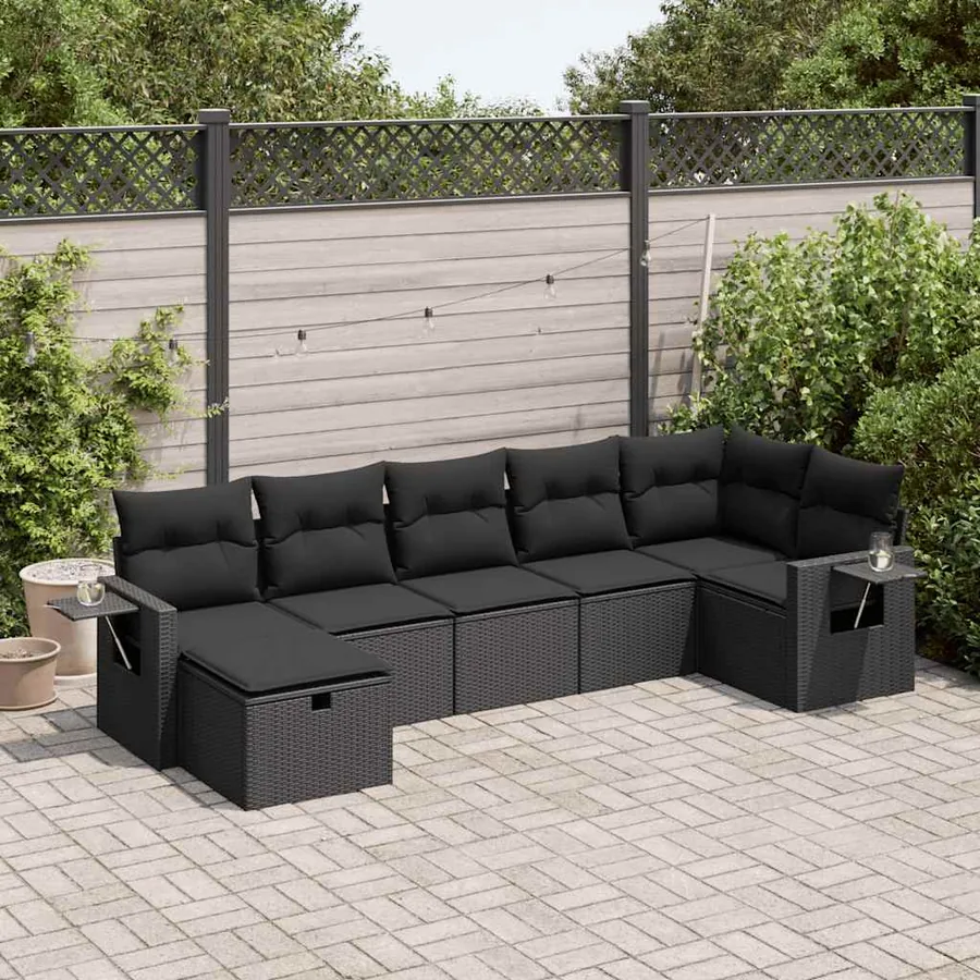 Salon de jardin 7 pcs avec coussins noir résine tressée 62 x 62 x 69 cm - 59,4 kg