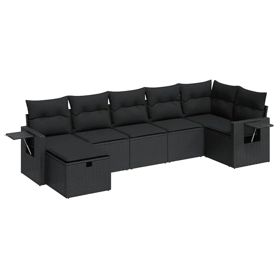 Salon de jardin 7 pcs avec coussins noir résine tressée 62 x 62 x 69 cm - 59,4 kg - 2