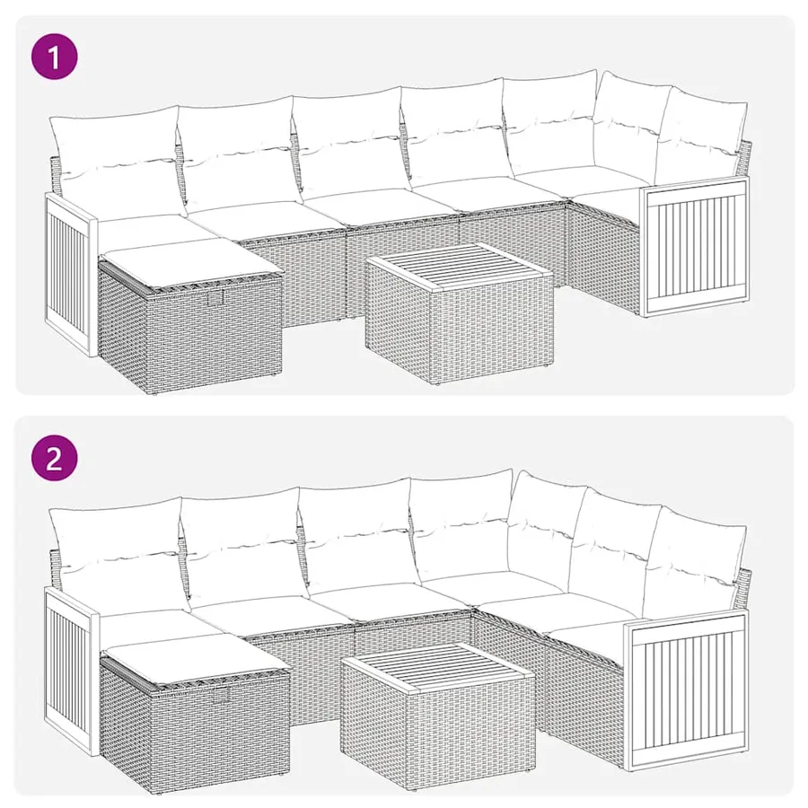 Salon de jardin 8 pcs avec coussins noir résine tressée - 12