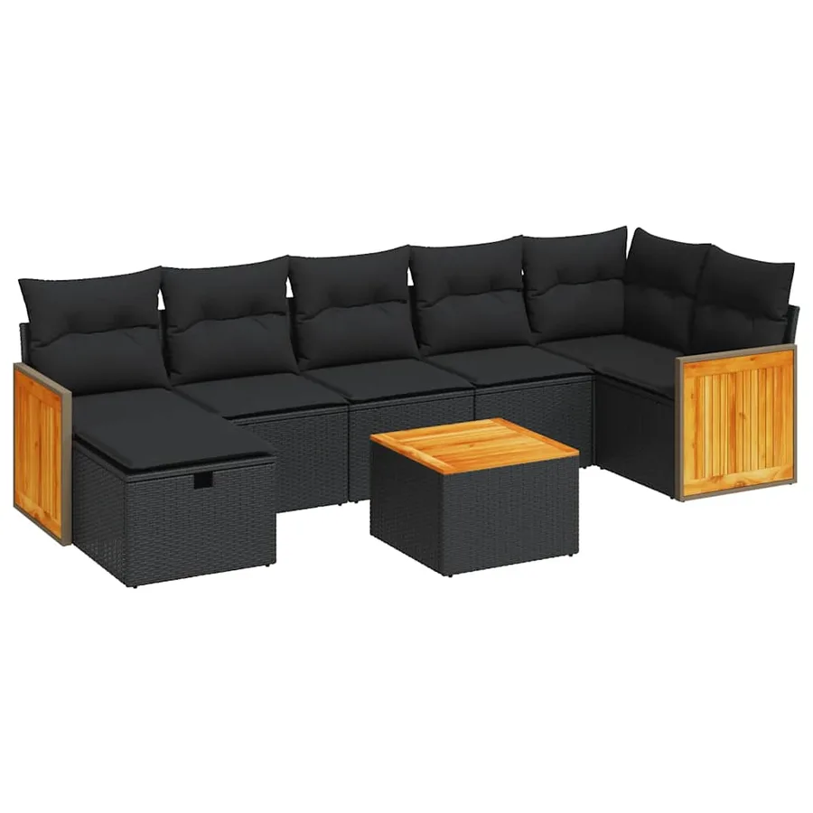 Salon de jardin 8 pcs avec coussins noir résine tressée - 2