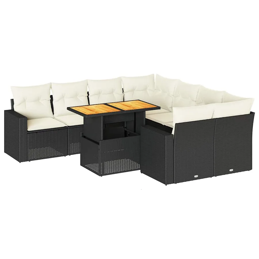 Salon de jardin 9 pcs avec coussins noir résine tressée - 2