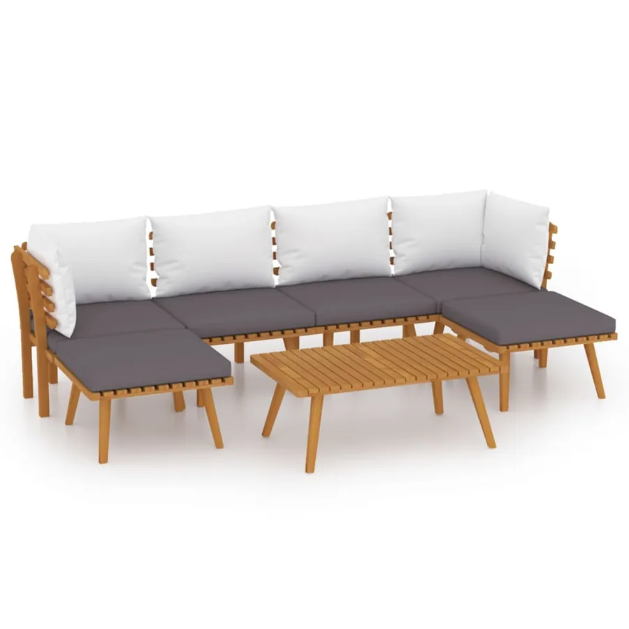 Salon de jardin 7 pcs avec coussins Bois d'acacia solide - 2