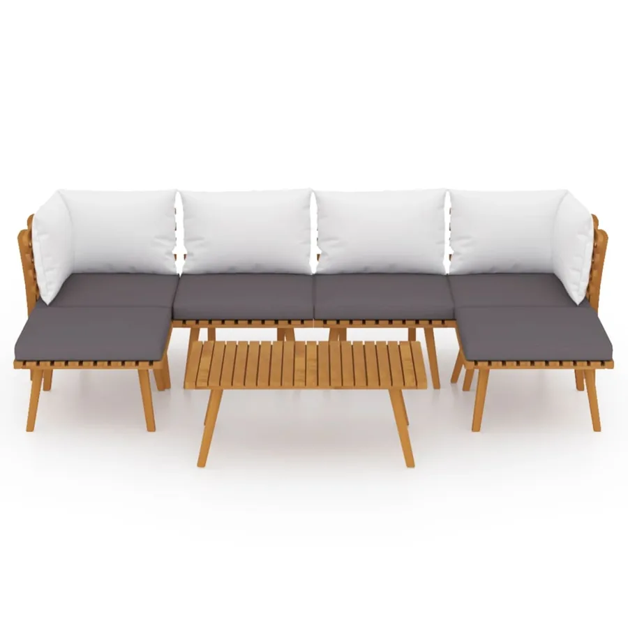 Salon de jardin 7 pcs avec coussins Bois d'acacia solide - 3