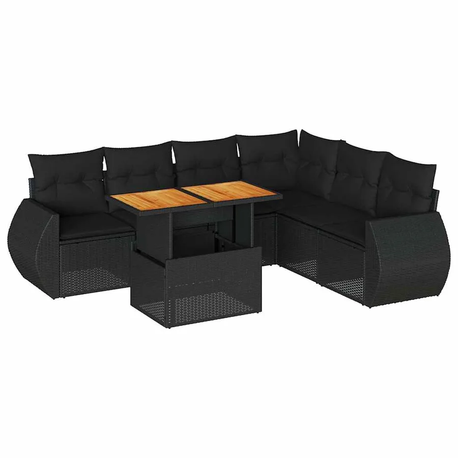 Salon de jardin 7 pcs avec coussins noir résine tressée 62 x 62 x 69 cm - 66,2 kg - 2