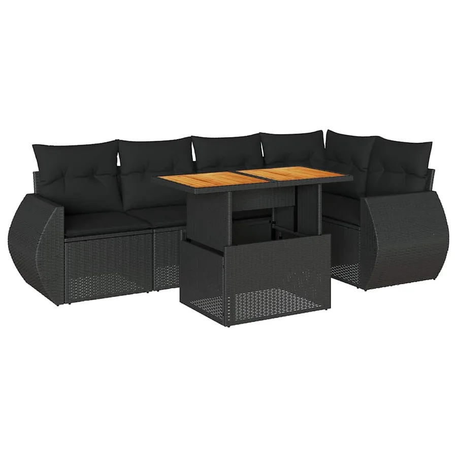 Salon de jardin 6 pcs avec coussins noir résine tressée - 2