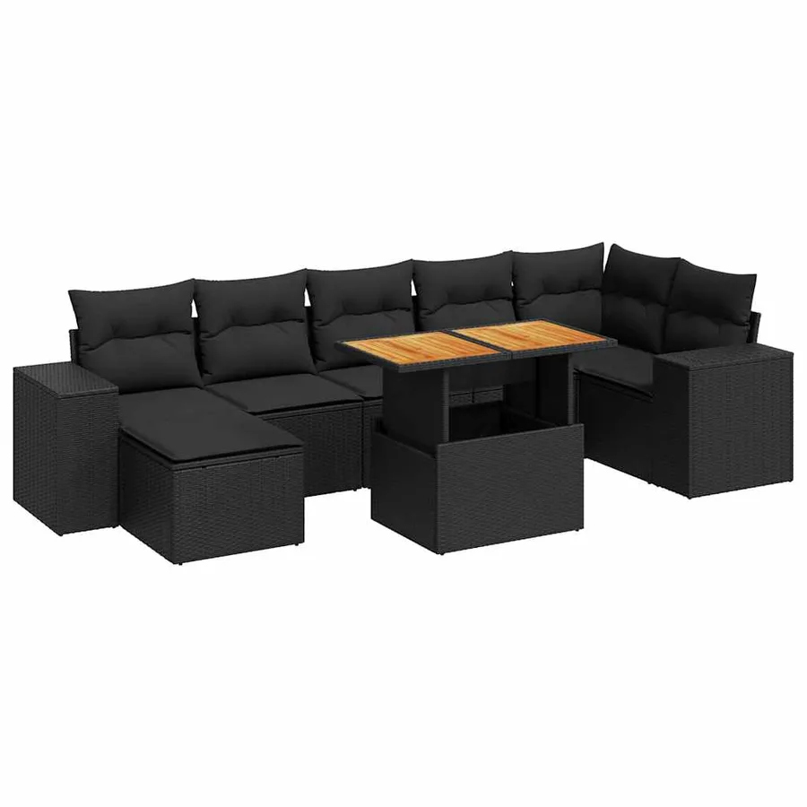 Salon de jardin 8 pcs avec coussins noir résine tressée - 2