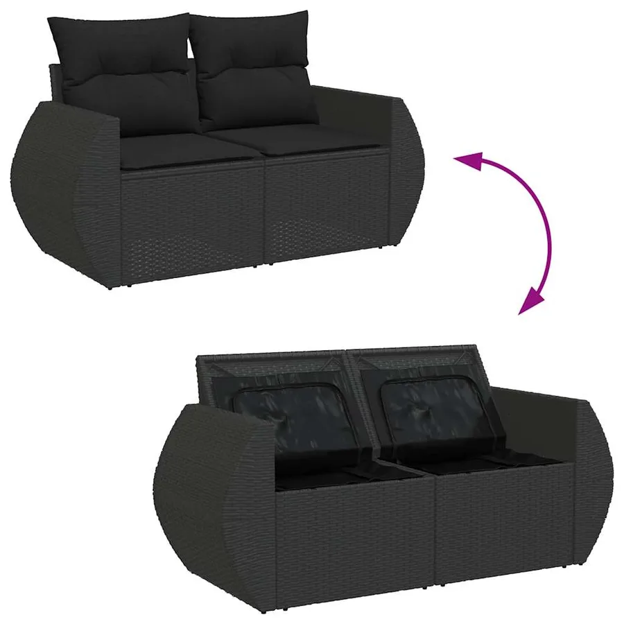 Salon de jardin 9 pcs avec coussins noir résine tressée - 7
