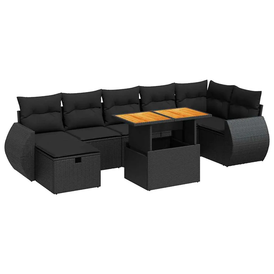 Salon de jardin 5 pcs avec coussins noir résine tressée acacia - 2