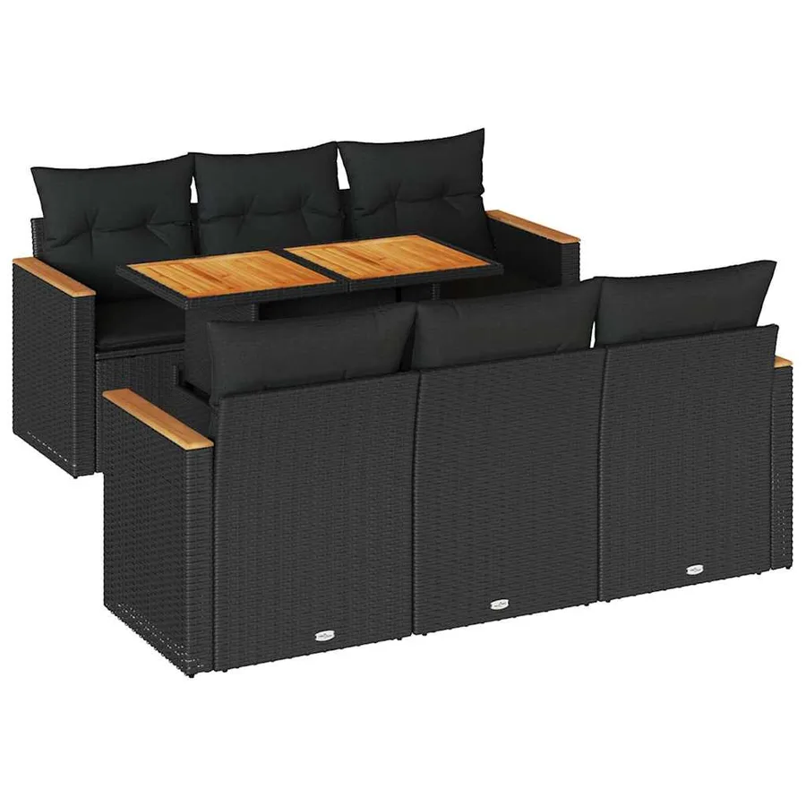 Salon de jardin avec coussins 7 pcs noir résine tressée acacia - 2