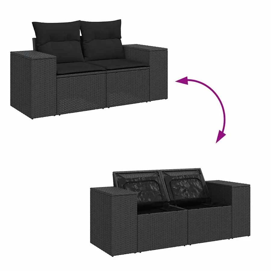 Salon de jardin 9 pcs avec coussins noir résine tressée - 7