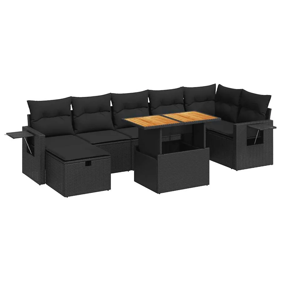 Salon de jardin 5 pcs avec coussins noir résine tressée acacia - 2