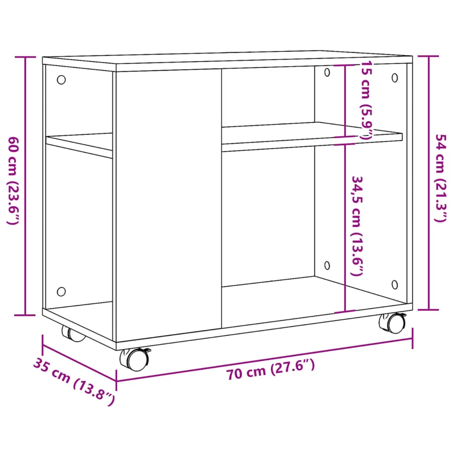 Table d'appoint avec roues vieux bois bois d'ingénierie - 10