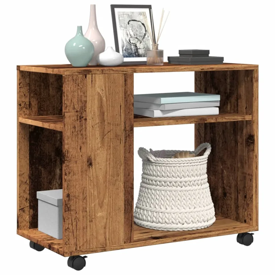 Table d'appoint avec roues vieux bois bois d'ingénierie - 4
