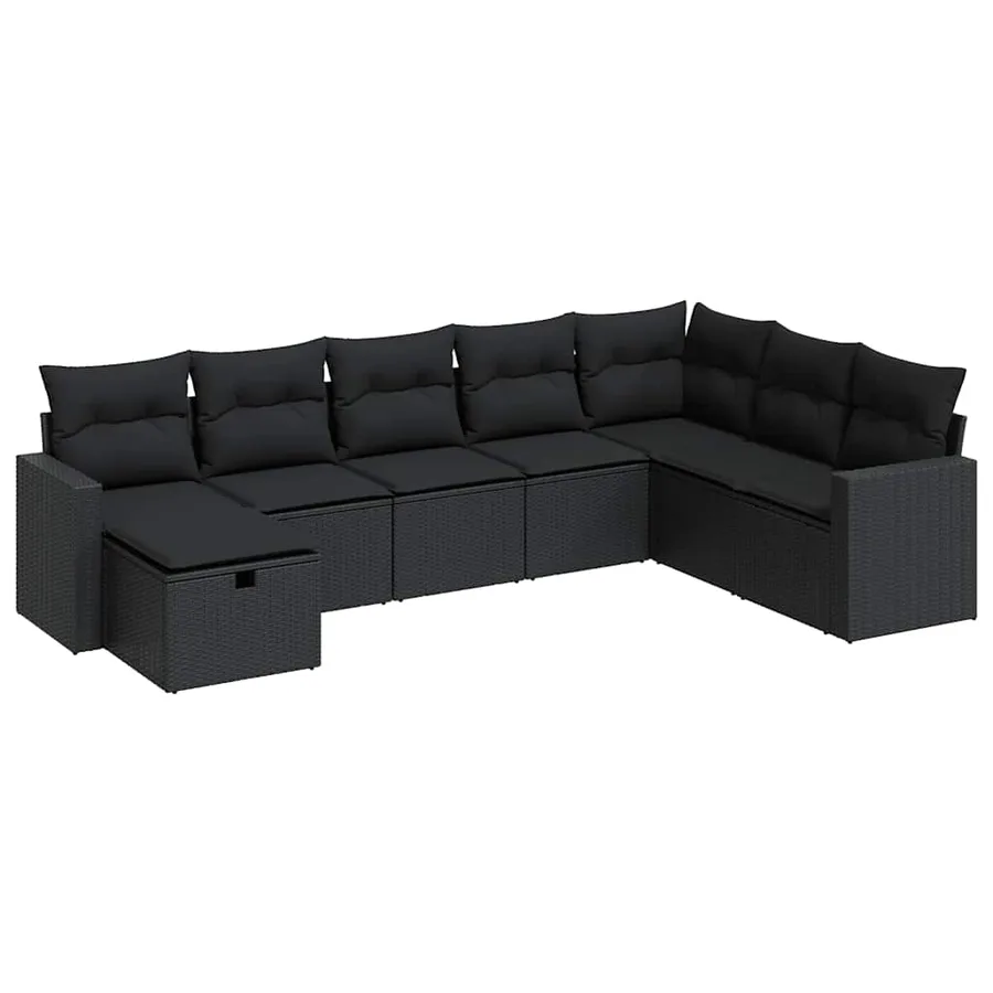 Salon de jardin 8 pcs avec coussins noir résine tressée - 2