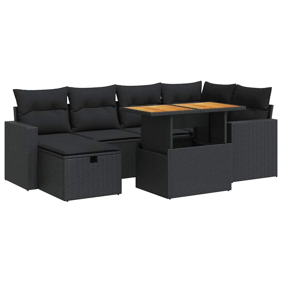 Salon de jardin avec coussins 8 pcs noir résine tressée acacia - 2
