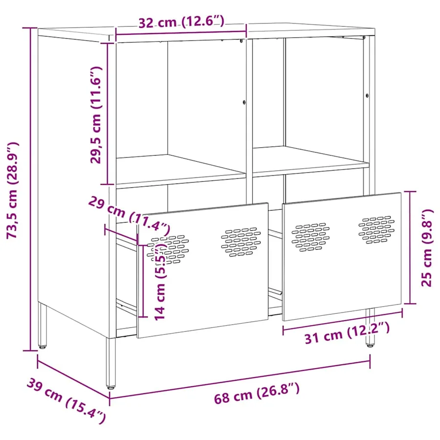 Buffet vert olive 68x39x73,5 cm acier laminé à froid - 13