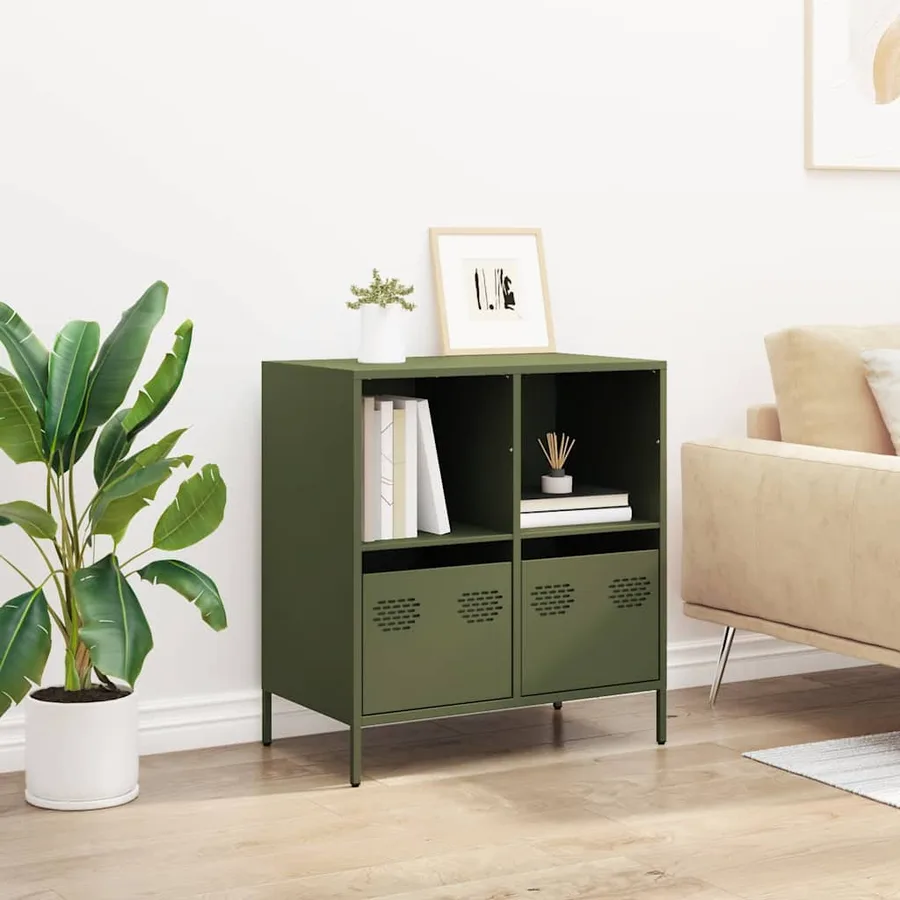 Buffet vert olive 68x39x73,5 cm acier laminé à froid - 3