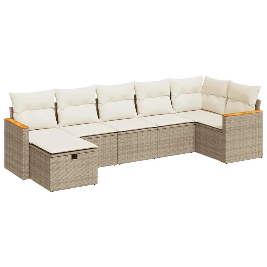 Salon de jardin avec coussins 7 pcs beige résine tressée - 2