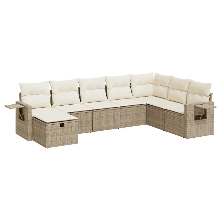 Salon de jardin avec coussins 8 pcs beige résine tressée - 2