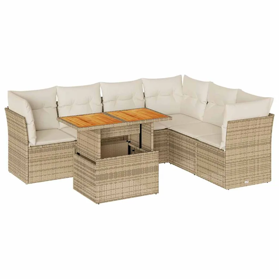 Salon de jardin avec coussins 7 pcs beige résine tressée - 2