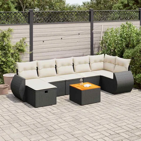 Salon de jardin 8 pcs avec coussins noir résine tressée
