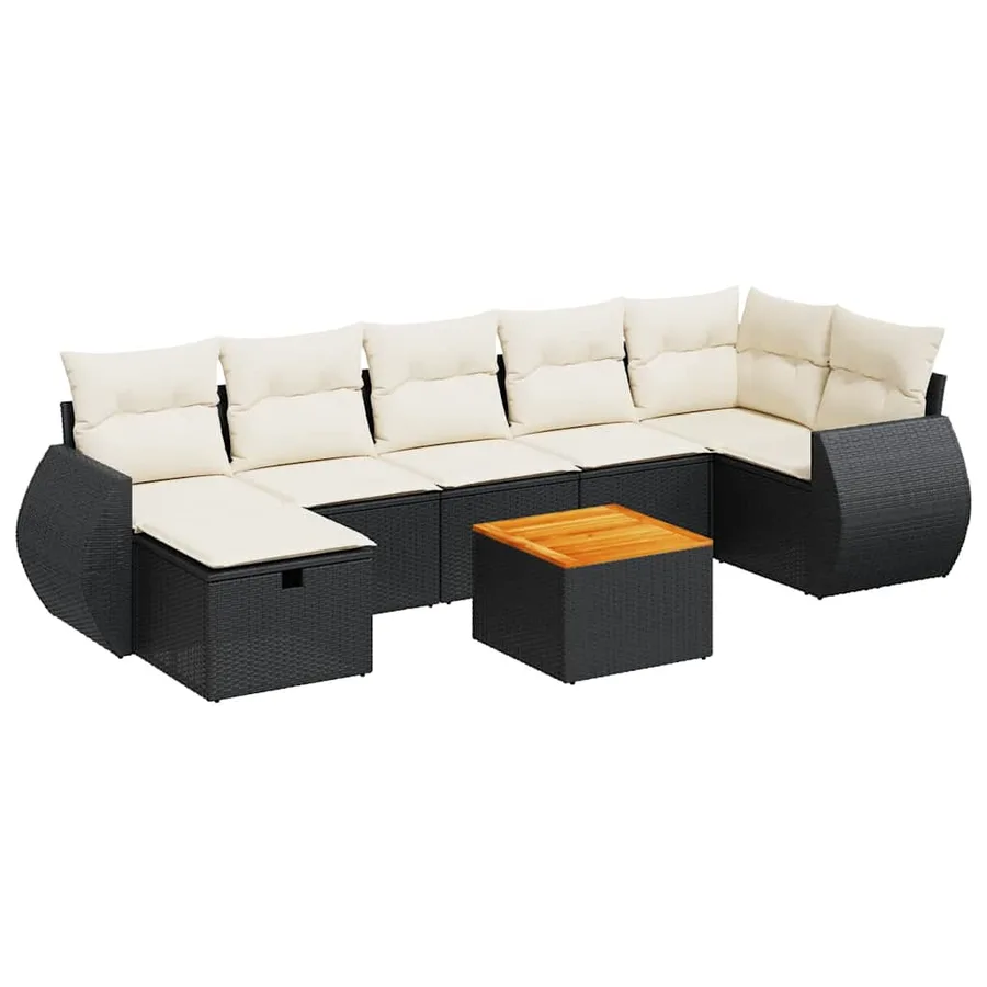Salon de jardin 8 pcs avec coussins noir résine tressée - 2