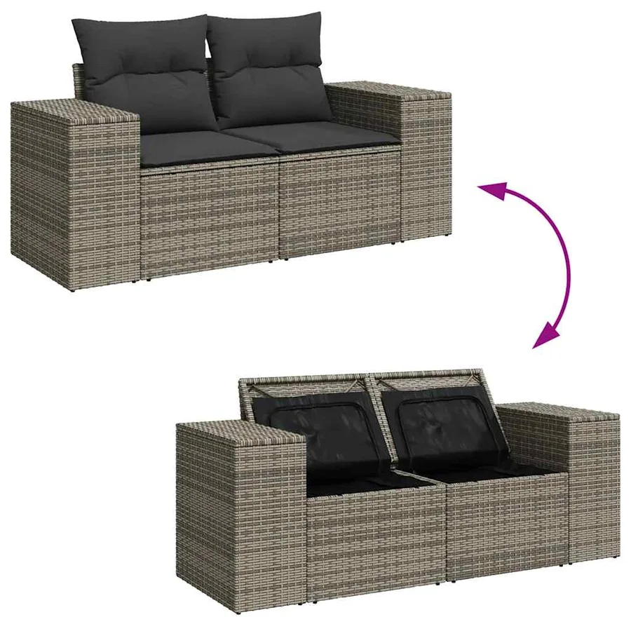 Salon de jardin 9 pcs avec coussins gris résine tressée - 11