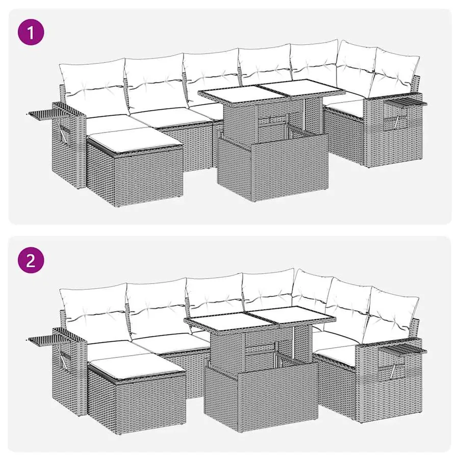 Salon de jardin 8 pcs avec coussins gris résine tressée - 13