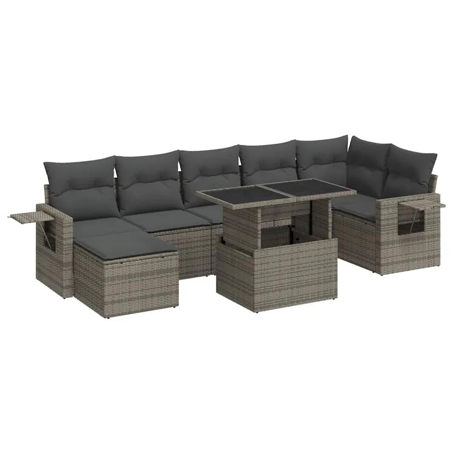 Salon de jardin 8 pcs avec coussins gris résine tressée - 2