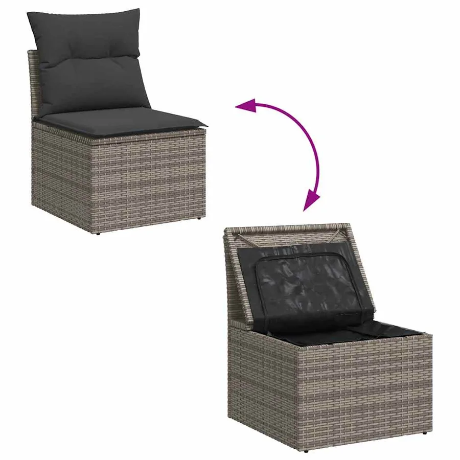 Salon de jardin 8 pcs avec coussins gris résine tressée - 8