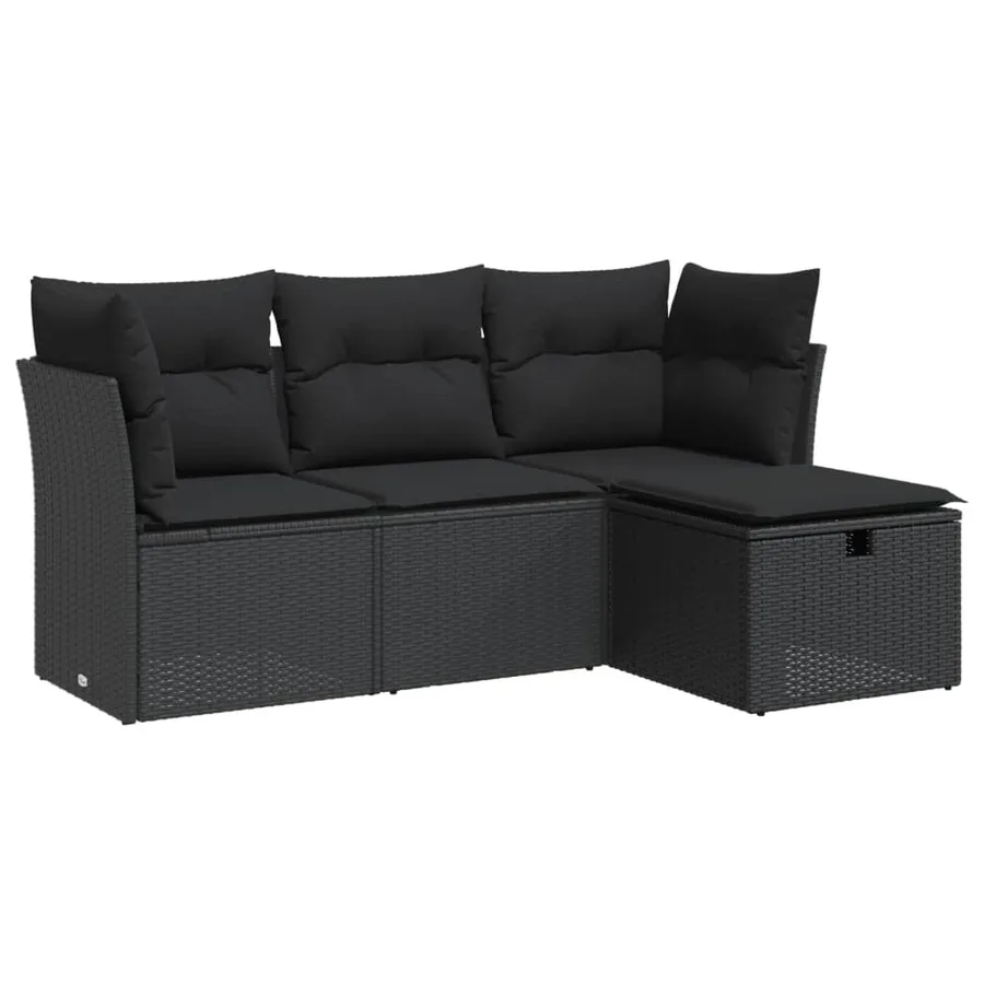 Salon de jardin 4 pcs avec coussins noir résine tressée - 2