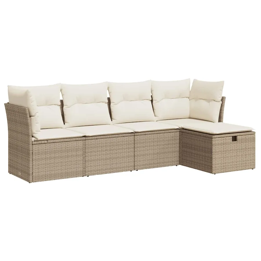 Salon de jardin avec coussins 5 pcs beige résine tressée - 2