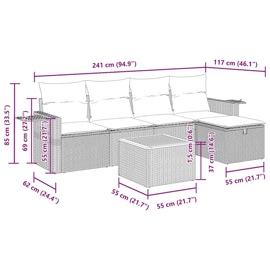 Salon de jardin avec coussins 6 pcs beige résine tressée - 13