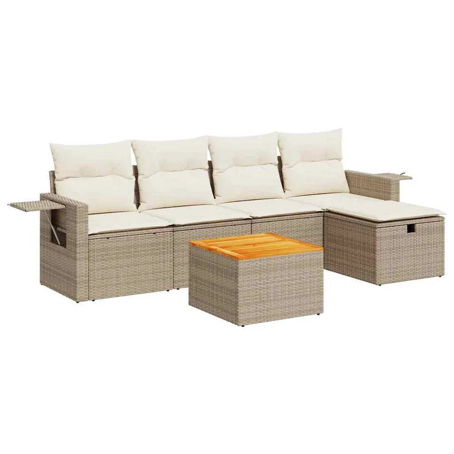 Salon de jardin avec coussins 6 pcs beige résine tressée - 2