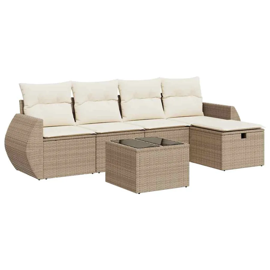 Salon de jardin avec coussins 6 pcs beige résine tressée - 2