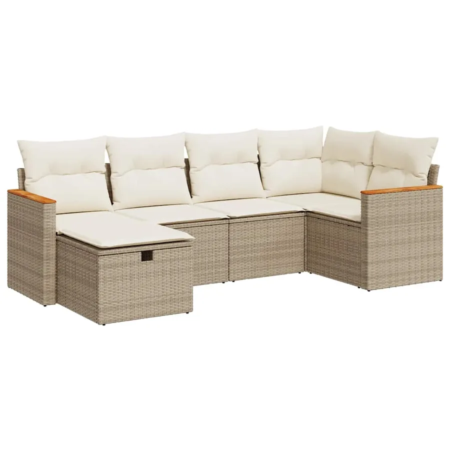 Salon de jardin avec coussins 6 pcs beige résine tressée - 2