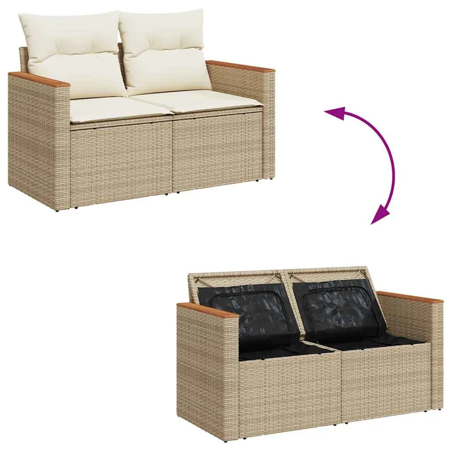 Salon de jardin avec coussins 6 pcs beige résine tressée - 9