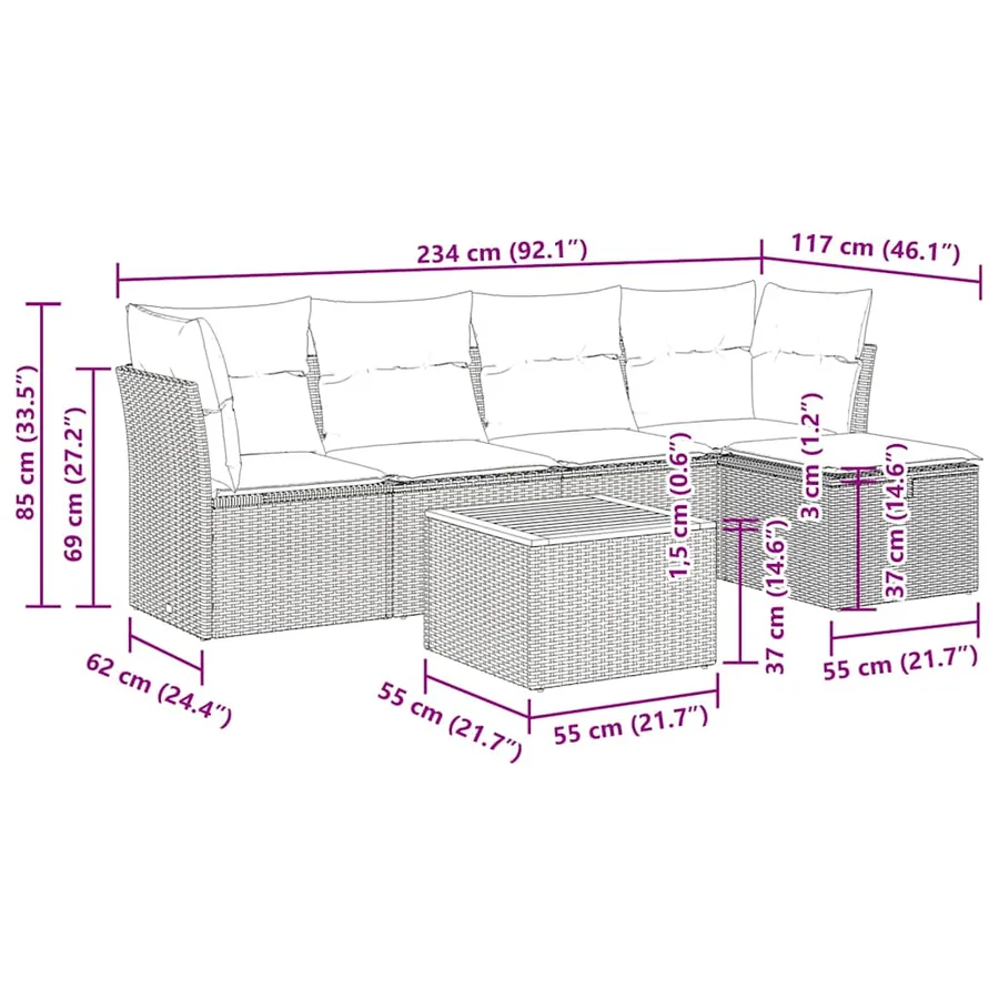 Salon de jardin avec coussins 6 pcs beige résine tressée - 12