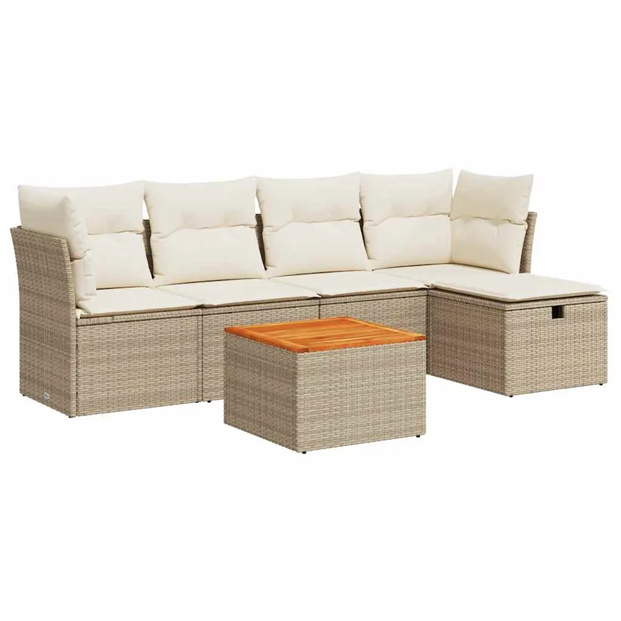 Salon de jardin avec coussins 6 pcs beige résine tressée - 2