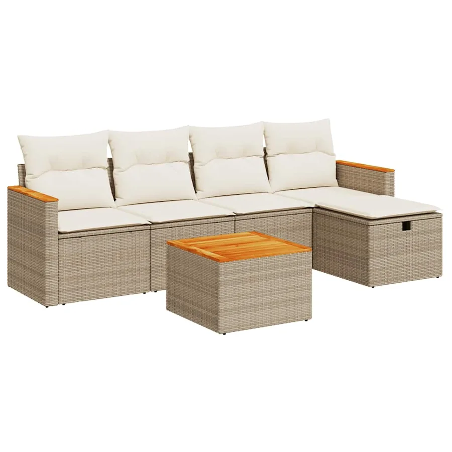 Salon de jardin avec coussins 6 pcs beige résine tressée - 2