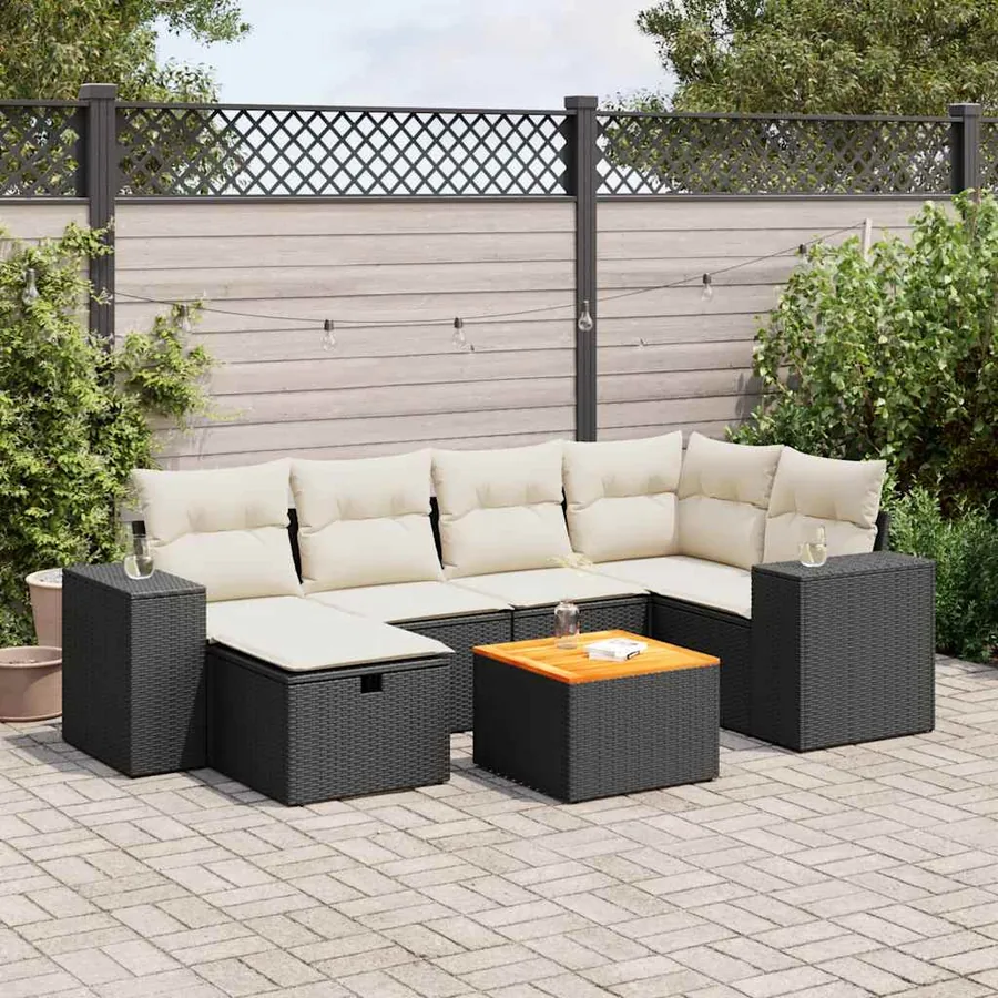 Salon de jardin 7 pcs avec coussins noir résine tressée 93 x 62 x 69 cm - 62,6 kg