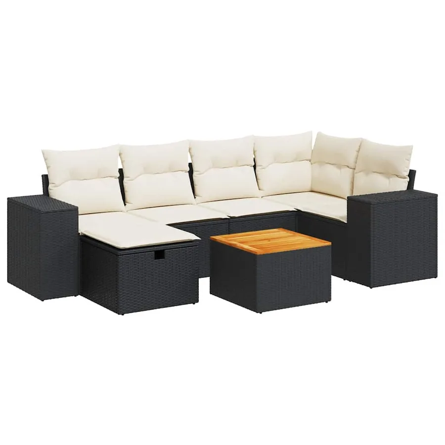 Salon de jardin 7 pcs avec coussins noir résine tressée 93 x 62 x 69 cm - 62,6 kg - 2