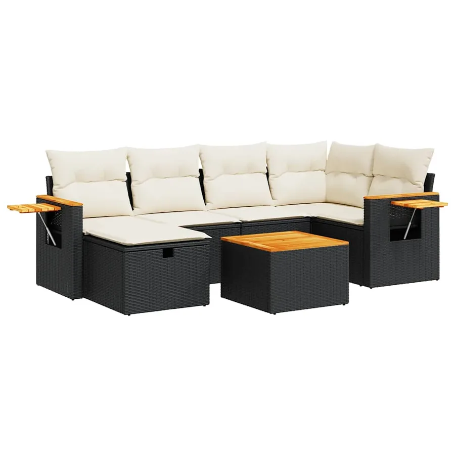 Salon de jardin 7 pcs avec coussins noir résine tressée 55 x 62 x 69 cm - 61,6 kg - 2