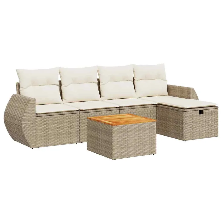 Salon de jardin avec coussins 6 pcs beige résine tressée - 2